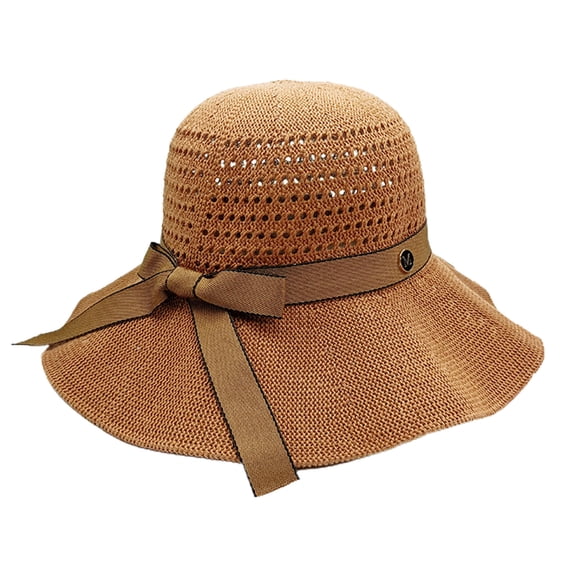 Sun Hat Folding Sun Protection Knitted Wide Brim Ribbon Bow Women Beach Hat for Outdoor