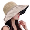 thumbnail image 1 of Sun Hat Large Brim Foldable Hollow Breathable Floppy UV Protection Bow Tie Decor Women Sunscreen Summer Hat Beach Cap for Outdoor, 1 of 8
