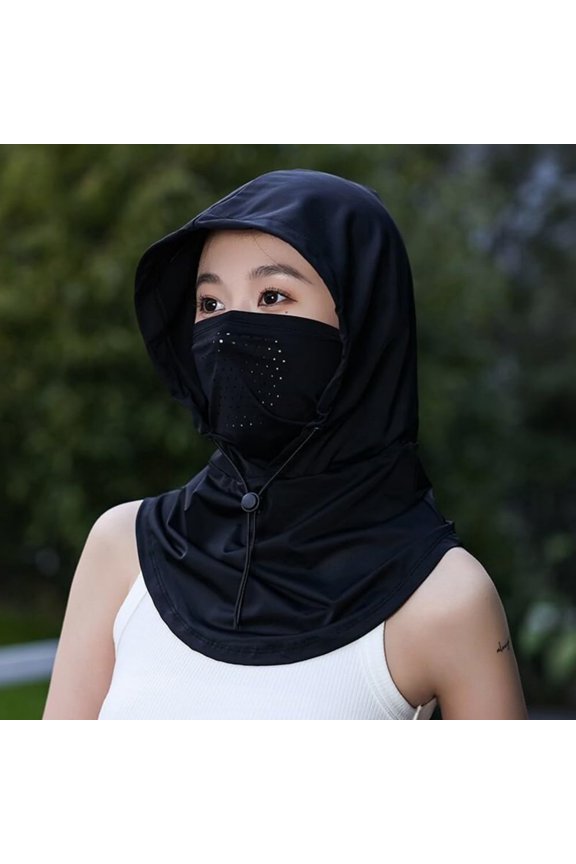 Sun Hat Mask Summer Face Shield Dual-Use Driving Cycling Cap Breathable Multi-Functional Headwear Outdoor UV Protection Shielded Neck Cover Gear A150_Black