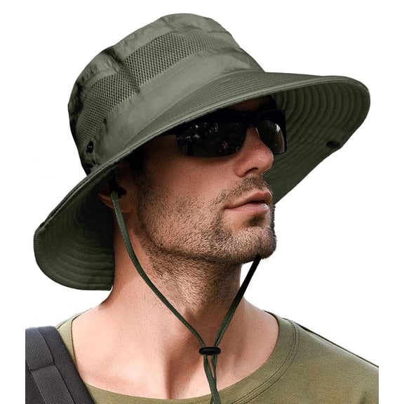 Sun Hat for Men, Fishing Hat for Men, Summer Breathable Mesh Bucket Hats for Men, Mens Bucket Hats with UV Protection for Hiking Beach, Fishing, Hunting, Casual Sun Protection Boonie Cap, Army Green