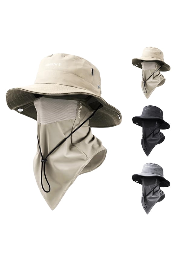 Sun Hat for Men Women LSQii 2 In 1 Detachabl Face Cover & Neck Flap Bucket Hat Keeps Cool Wide Brim Breathable Fisherman Safari Cap for Outdoor Hiking Fishing (Khaki)