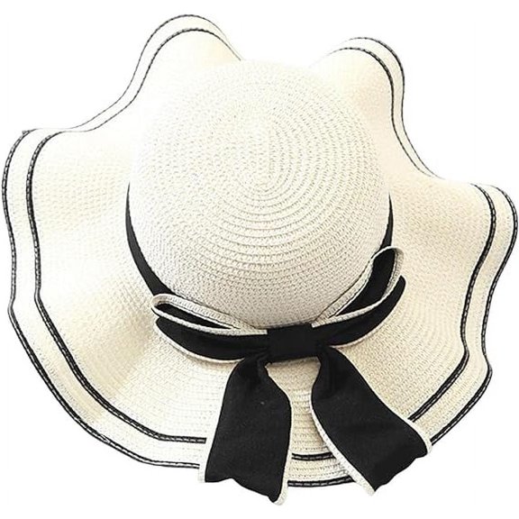 Sun Hat, Straw Hats for Women, Large Brim Summer UV Protection Foldable Beach Bucket Hats with Bowknot for Camping or Beach Party, White, 56‑58cm/22‑22.8in