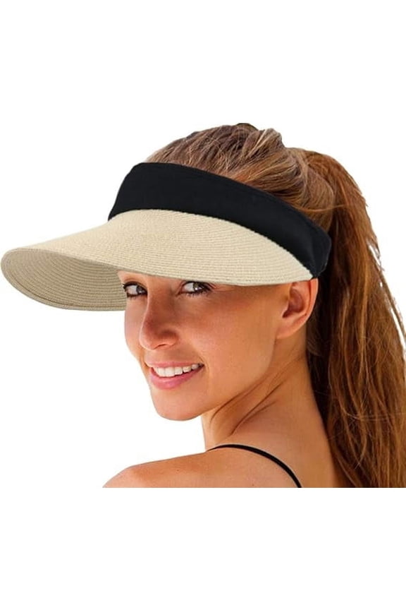 Sun Hat, Visor Hats for Women, 4.7'' Extra Large Bill Foldable Beach Hat Can Deeply Shade Your Ears Eyes Chins and Neck is the Best-Match Summer Accessory, Beige