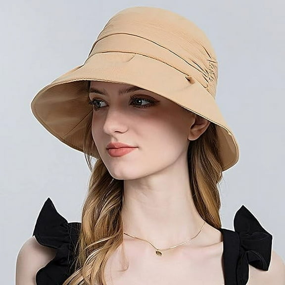 Sun Hat, Visor Hats for Women, Cotton Casual Flat Top Bucket Hats with Pleated Decoration to Makes You Look Fashion and Elegant Comfort Fit for Head Size 22.05-22.83 Inch, Yellow