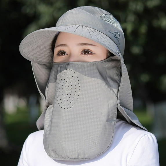 Sun Hat Woman Summer Women's UV Protection Cap Outdoor Travel Cycling Face Mask Hat Shawl Hats Windproof Removable Tea Picking Women's UPF+50 Sun Visor Detachable Flap Hat Foldable Wide Brimmed