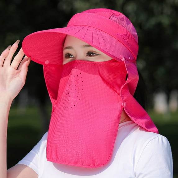 Sun Hat Woman Summer Women's UV Protection Cap Outdoor Travel Cycling Face Mask Hat Shawl Hats Windproof Removable Tea Picking Women's UPF+50 Sun Visor Detachable Flap Hat Foldable Wide Brimmed