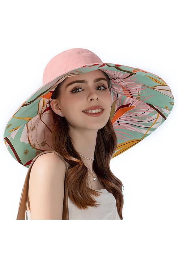 Sun Hat Women 7" Wide Brim for Women Reversible Foldable, Sun Protection Bucket Hats for Summer Beach Outdoor Cap