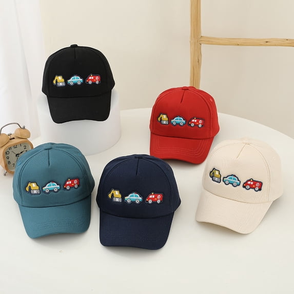 Sun Hat for Baby Kids Three Cars Embroidery Baseball Cap Cartoon Children Red One Size