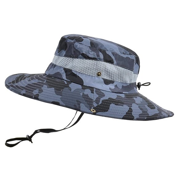 Sun Hat for Men, Adjustable Camouflage Waterproof Bucket Hat for Men, Sun Hat Wide Brim Packable Outdoor Mesh Fishing Breathable Boonie Cap, Gray