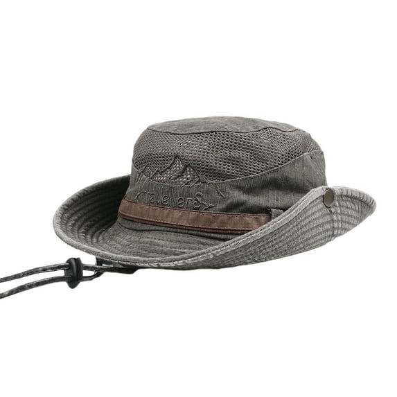 Sun Hat for Men, Cotton Embroidery Summer Outdoor Sun Protection Wide Brim Bucket Hat Foldable Safari Boonie Hat Army Green