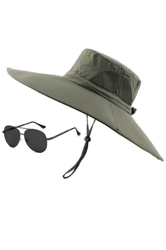 Sun Hat for Men Sun Cap Fishing Hat Quick Dry Fishing Sun Hat Boonie Hat Breathable + Sunglasses *1 Wide Brim Beach Sun Hat for Men Women:Green