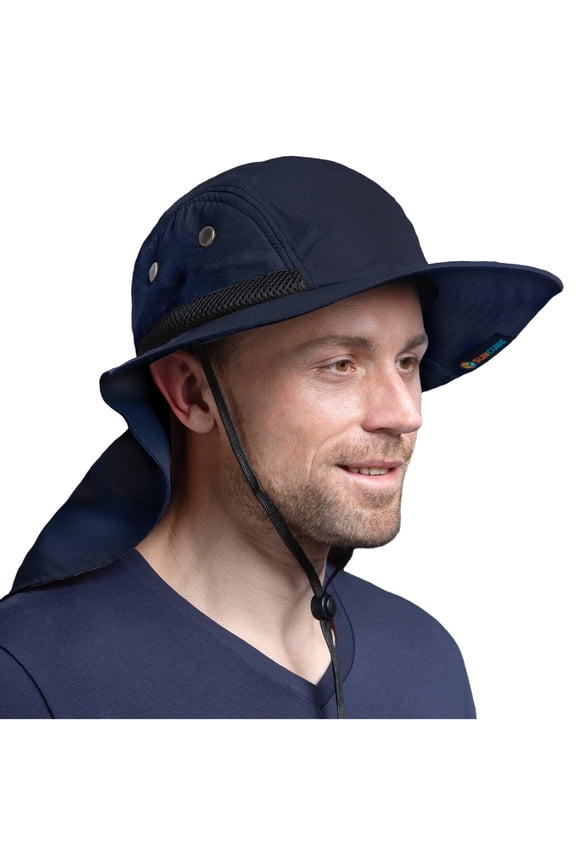 Sun Hat for Men, Wide Brim Fishing Hat Neck Flap Cover Men Women, Hiking Safari, UV Sun Protection Summer Gardening Beach Camping UPF 50+, Navy