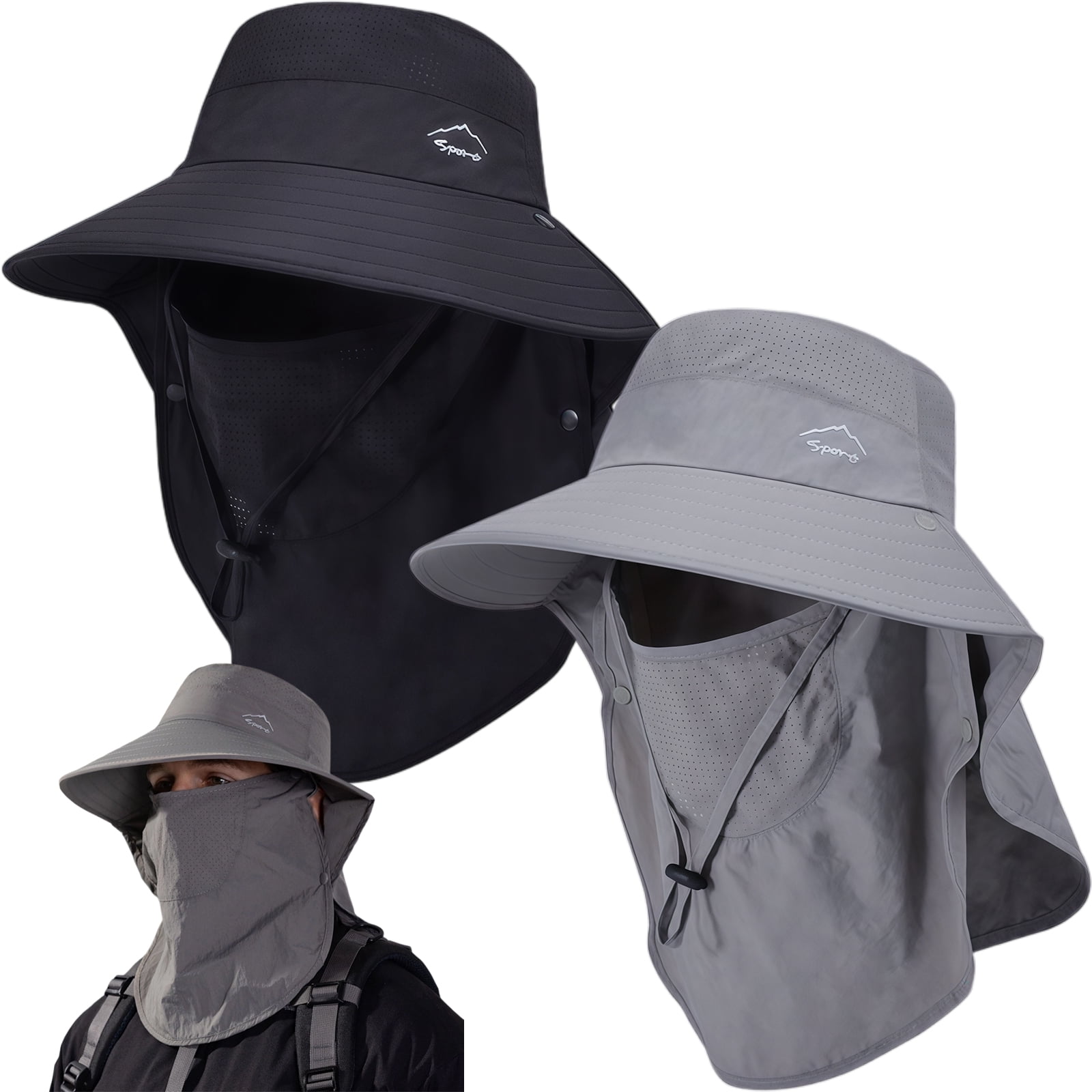 Sun Hat for Men Women with Neck Flap,Wide Brim UPF50+ Fishing Hat with Detachable Face Cover Outdoor Sun Protection Hat