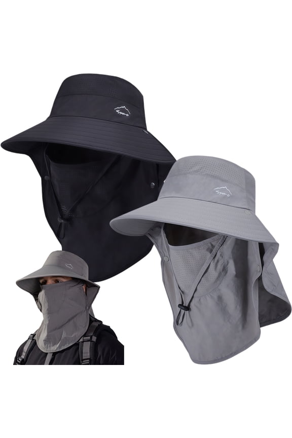 Sun Hat for Men Women with Neck Flap,Wide Brim UPF50+ Fishing Hat with Detachable Face Cover Outdoor Sun Protection Hat
