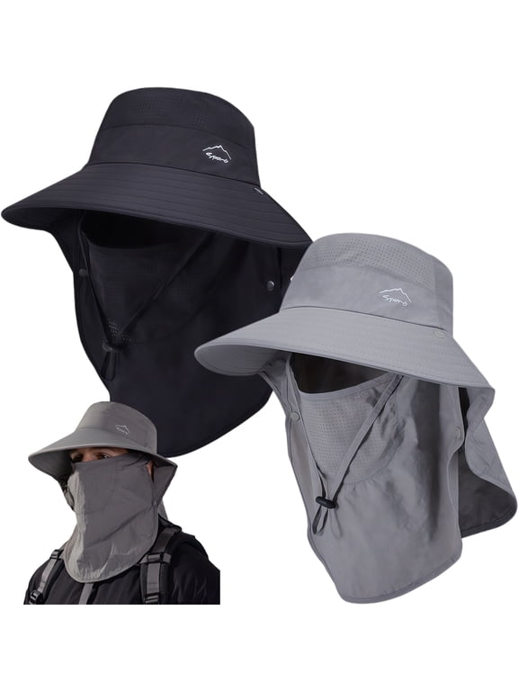 Sun Hat for Men Women with Neck Flap,Wide Brim UPF50+ Fishing Hat with Detachable Face Cover Outdoor Sun Protection Hat