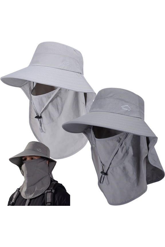 Sun Hat for Men Women with Neck Flap,Wide Brim UPF50+ Fishing Hat with Detachable Face Cover Outdoor Sun Protection Hat
