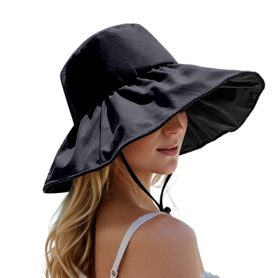Sun Hat for Women Adjustable Ponytail Breathable Women Bucket Hat Uv Protection Summer Outdoor Tops Black One Size