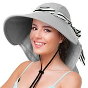 Sun Hat for Women Neck Flap Wide Brim UV Protection UPF 50+ Foldable Fishing Cap with 2 Replaceable Ribbon by Solaris