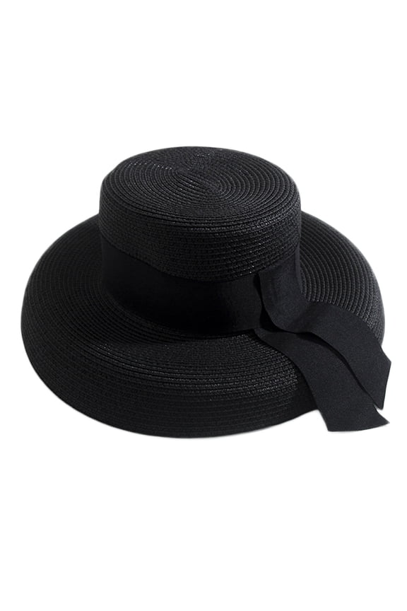 Sun Hat for Women Outdoor Activities Black Ribbon Decoration Straw Hat Wide Brim Sun Cap Ladies Beach Sea