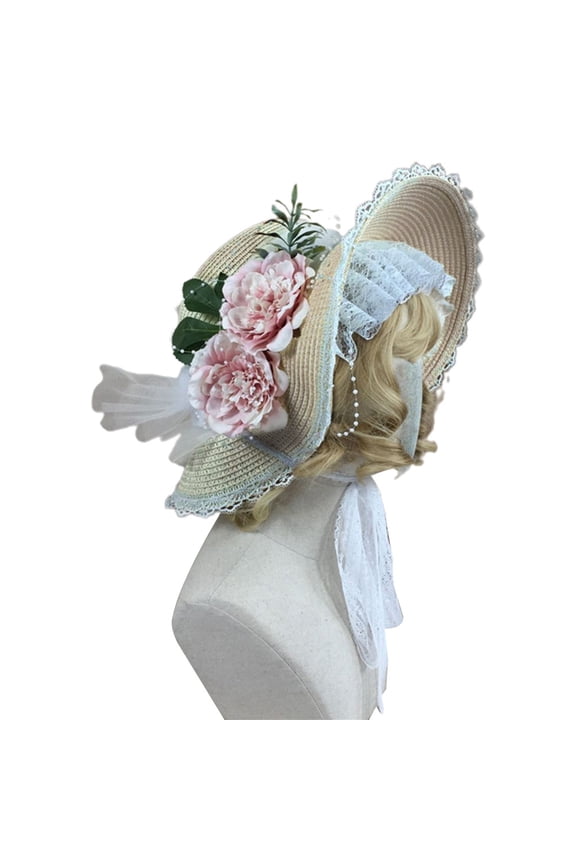 Sun Hat for Women Outdoor Activities Pink Flowers Decoration Straw Hat Wide Brim Sun Cap Ladies Summer Beach Se