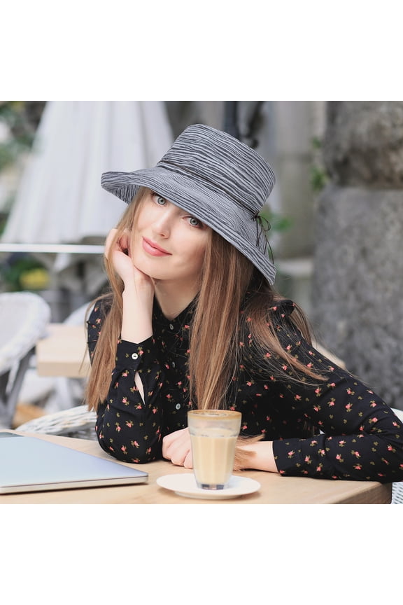 Sun Hat for Women, Summer Beach UPF 50+ Packable Wide Brim Bucket Hat, Line Stripe Pattern Design