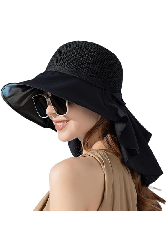 Sun Hat for Women UPF 50+ UV Sun Protection Wide Brim Foldable Summer Beach Bucket Cap with Neck Flap Outdoor