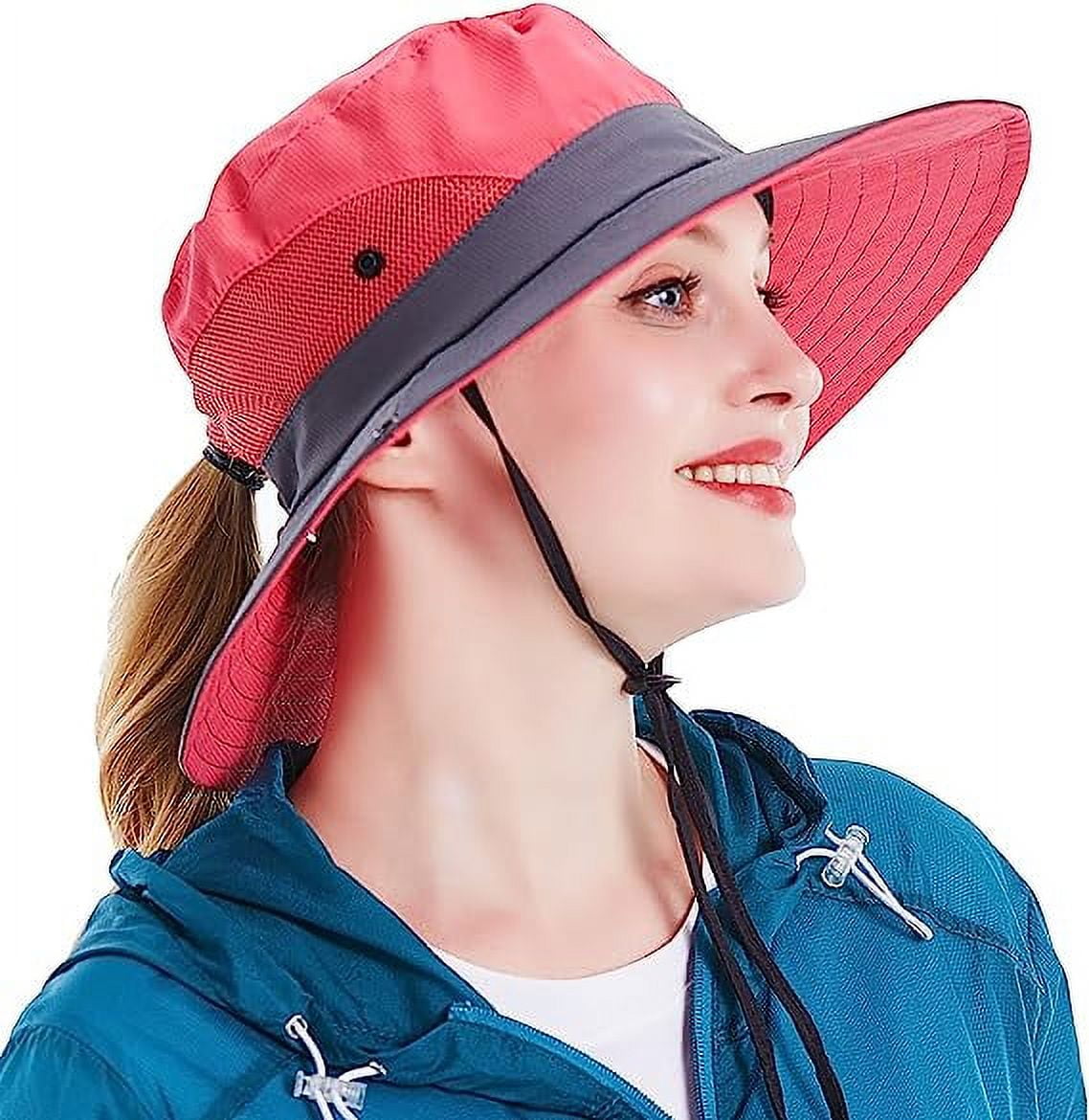 Sun Hat For Women Uv Protection Bucket Fishing Hat With Ponytail Hole