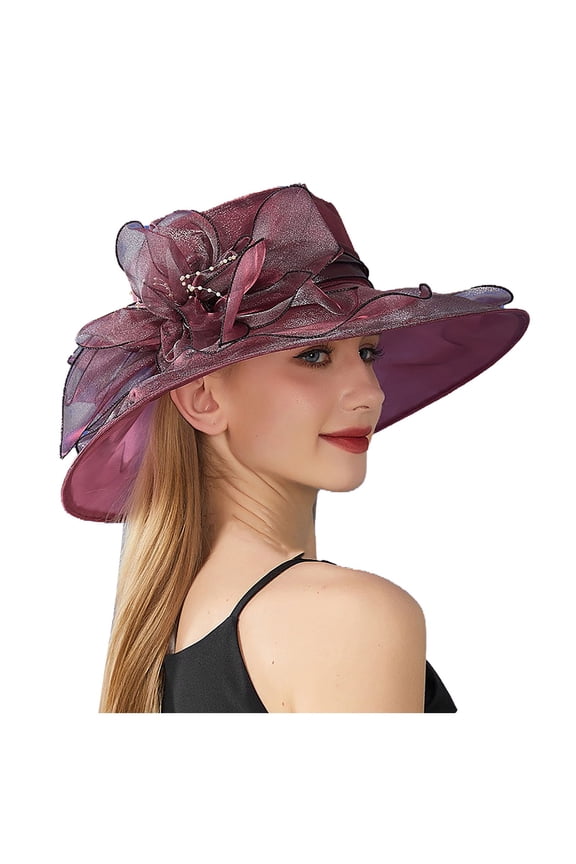 Sun Hat for Women Wide Brim Leaf Flower Bridal Shower Beach Sun Hat Dressy Beachwear Accessories Red
