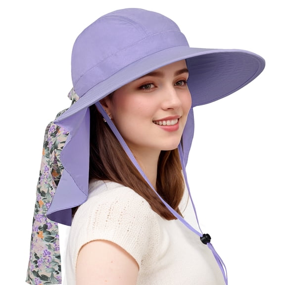Sun Hat for Women Wide Brim Summer Beach Hat with Neck Flap, UPF 50+ Fishing Hat for Hiking Beach, Purple