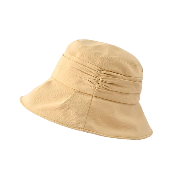 Sun Hat for Women and Men with Hat Clip, Irregular Pleated Design Unisex Cotton Bucket Hat Lightweight Foldable Floppy Brim Bucket Hat, Yellow