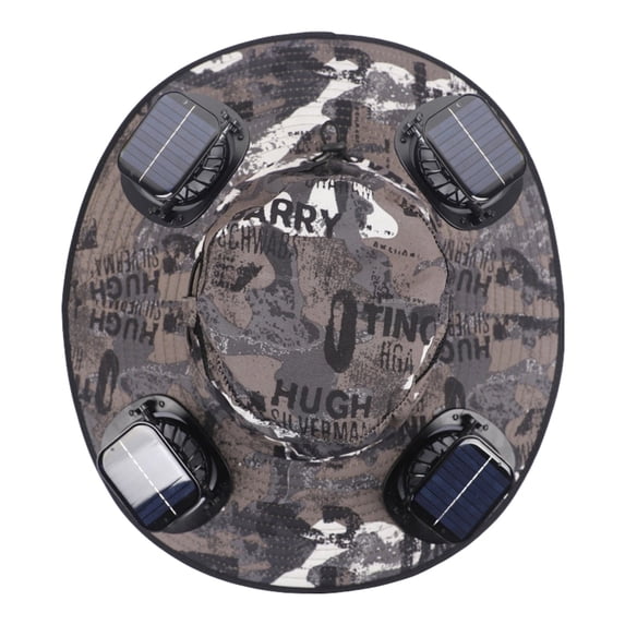 Sun Hat with 4 Solar Fan Wide Brim Fishing Bucket Hat USB & Solar for Men Women UPF 50+ Cooling for Fishing Beach