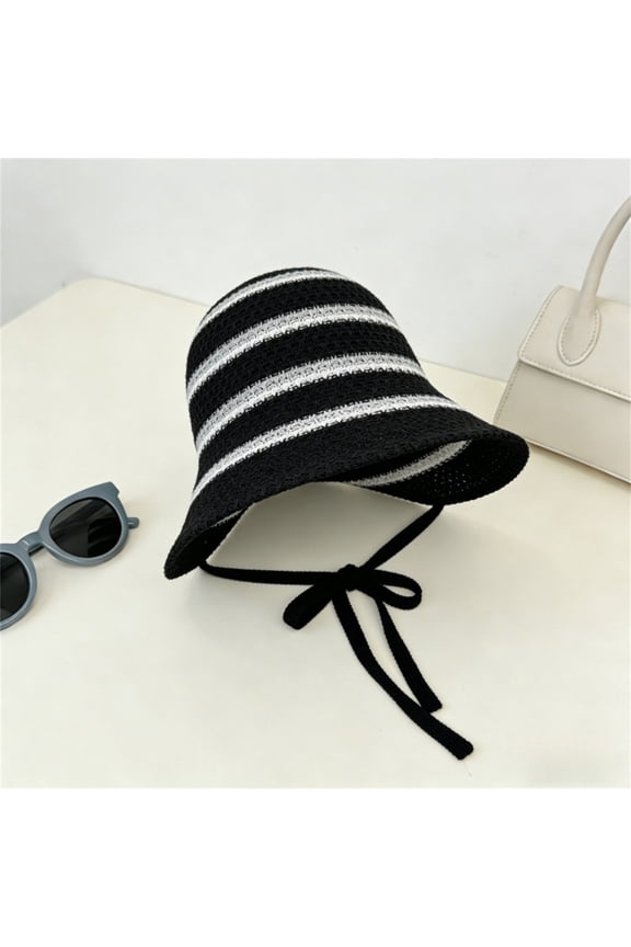 Sun Hat with Bow Only Moment Womens Beach Sun Straw Hat Blended Fabric with Wind Lanyard Upf Summer Straw Sun Hats for Women Black,One Size