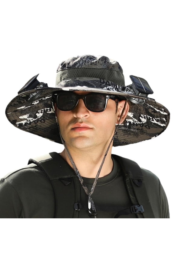 Sun Hat with Fan Outdoor Sun Hat with Two Solar Rechargeable Fans Sun Hat with Large Brim