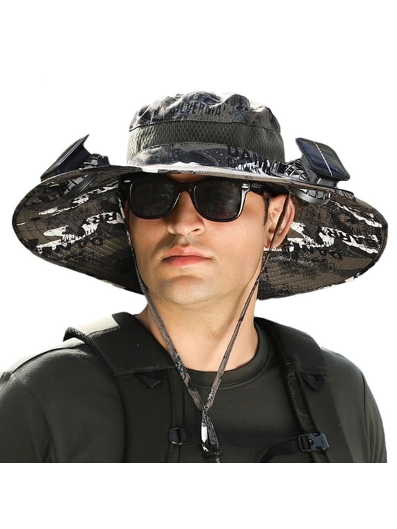 Sun Hat with Fan Outdoor Sun Hat with Two Solar Rechargeable Fans Sun Hat with Large Brim
