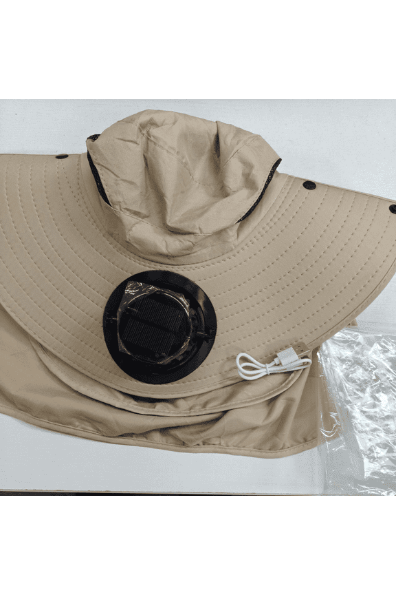 Sun Hat with Solar Fan,Wide Brim Hat with Face Neck Flap,UPF 50+ Sun Protection Cap for Men Women,for Outdoor Hiking & Garden,Khaki