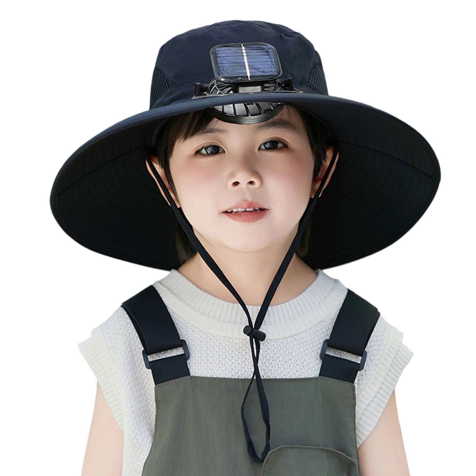 Sun Hat with Solar Fan for Children Outdoor Wide Brims Bucket Hat Sun ...