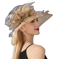 thumbnail image 1 of Sun Hat with Wide Brim Organza Flower Feather Decoration UV Protection Translucent Material Women Hat Headdress, 1 of 8