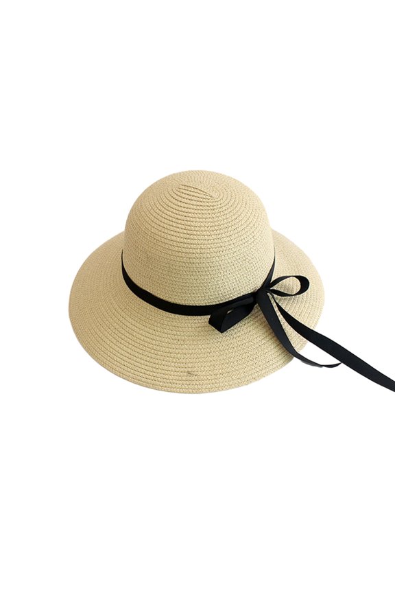 Sun Hat with Windproof Rope Elegant Foldable Anti-UV Women Wide Brim Straw Woven Sunscreen Cap Daily Wear