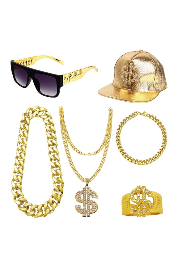 Sun Hats 80s 90s Hop Kit for Party Ready Rapper Accessories Outfit for Men Women Sun Hat# Gold