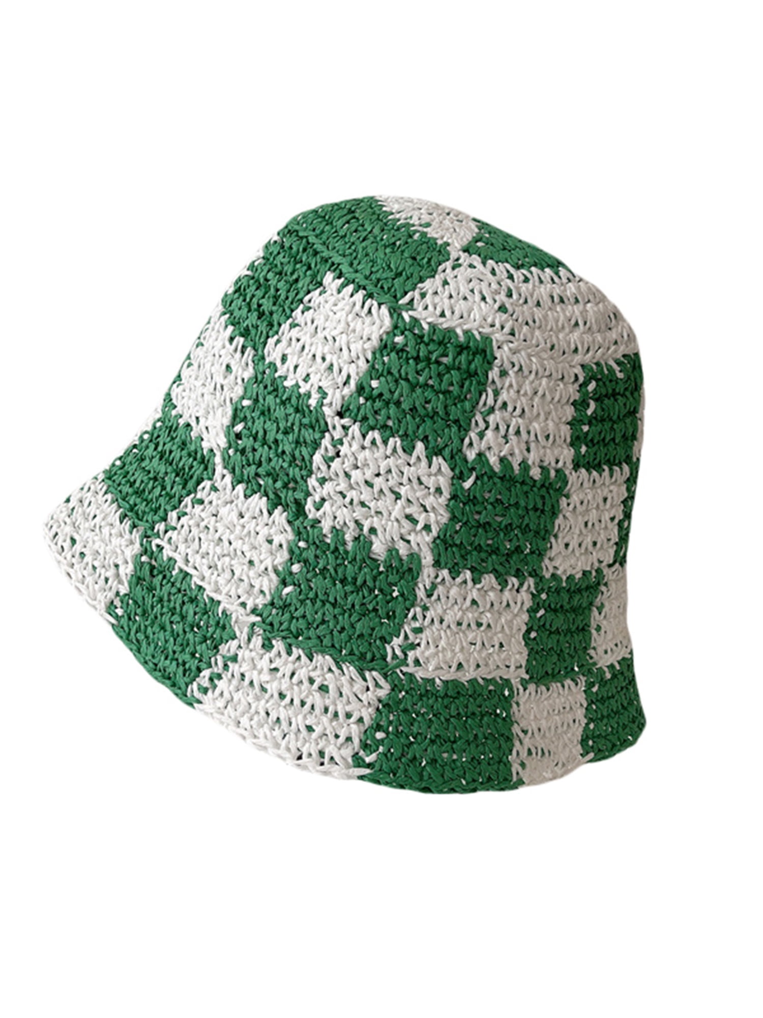 Women\'s Sun Hat Checkerboard Straw Bucket Packable Crochet Wide Brim Floppy Hat Sun Hats Checkerboard Straw Bucket Hat for Women Packable  main image 4