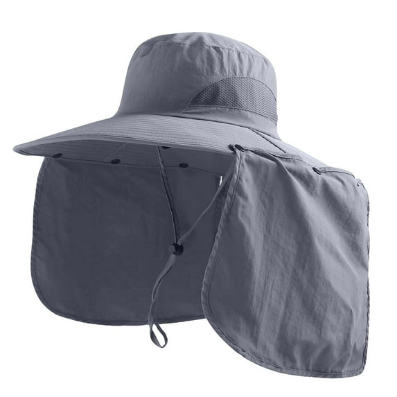 ZQUUVOU Sun Hats For Men Women Outdoor Uv Sun Protection Wide Brim Hat with Face Cover & Neck Flap For Hiking Beach Hats Sun Hat Dark Gray