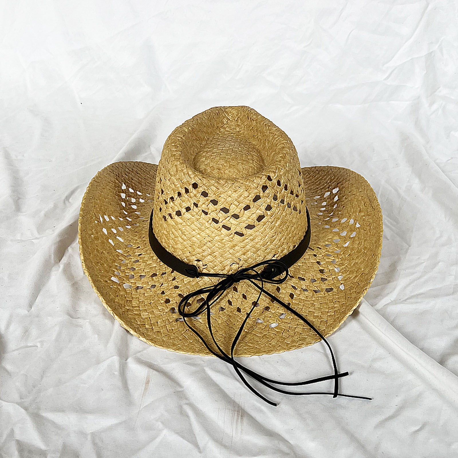 Sun Hats Handmade Hollow Straw Hat Cowboy Hat With Curled Brim And ...