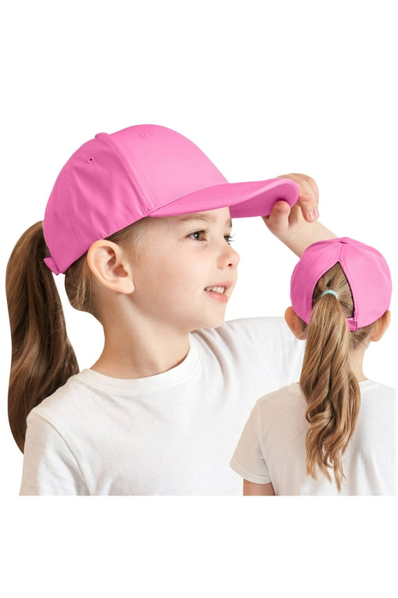 Sun Hats for Kids Girls Baseball Hat Girls Criss Cross Ponytail Baseball Cap Reflective Quick Dry Hat Kids Cooling Mesh Outdoor Sports Hat for Age 3-12 Toddler Baseball Hat Caps