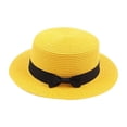 thumbnail image 1 of Sun Hats | Kids Girls Boys Summer Fedora Straw Hat Wide Brim Floppy Beach Sun Cap Visor Hat Yellow, 1 of 2