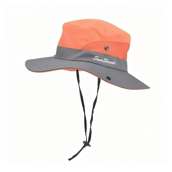 Kids Sun Hat, Wide Brim Bucket Hat for UV/Sun Protection, Foldable Cowboy Hats with Ponytail Hole, Cooling Mesh Fishing Hat for Beach Outdoor, Orange & Dark Gray