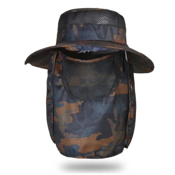 Sun Hats for Men, Adjustable Camouflage Camping Hat with Face Cover/Neck Flap, Sun-Proof Quick-Drying Mesh, Summer Adjustable Folding Packable Baseball Cap, Orange