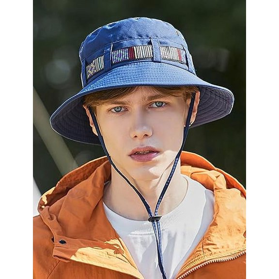 Sun Hats for Men, Fishing Hats for Men, Summer Fashion Nylon Big Brim Fisherman Mesh Hat with an Adjustable Elastic Drawstring is Most Suitable for A Head Circumference of 22-24 In, Navy Blue