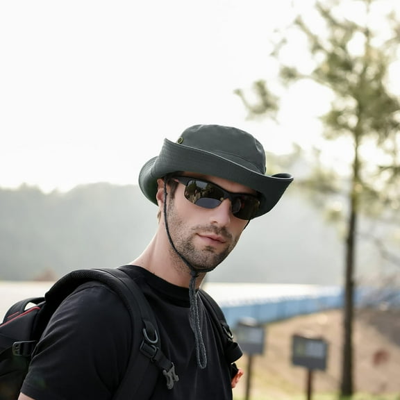 Sun Hats for Men UV Protection, Unisex Outdoor Solid Hat, Floppy Bucket Hats, Wide Brim Boonie Hat Breathable Beach Hat for Fishing Hiking Safari Outdoor, Foldable Packable, Greenish Grey