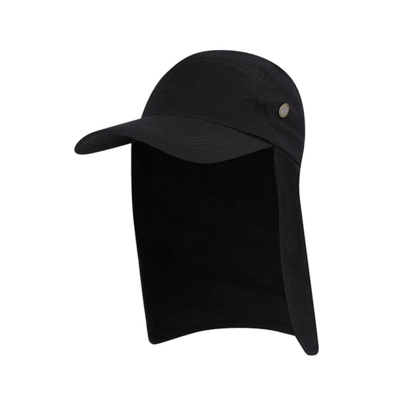 Sun Hats for Men, Unisex Mountaineering Fishing Sun Hat, Baseball Cap with Removable Ear Neck Flap Cover, Foldable and Portable Suitable for Safari Outdoor, Black