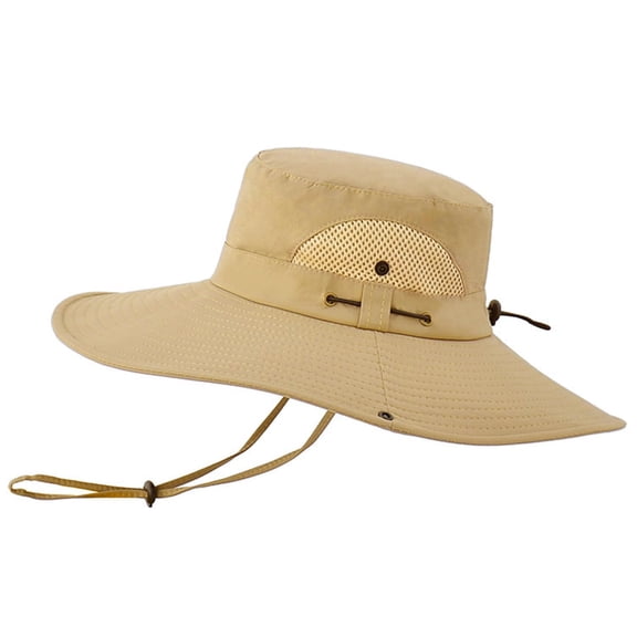 Sun Hats for Men, Wide Brim Fishing Sun Hat, Waterproof UPF 50  UV Protection Caps with Drawstring Two Wearing Styles, Summer for Fishing Hiking Safari Outdoor, Beige